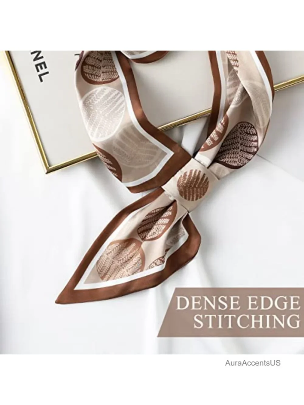 LumiSyne Skinny Silk Scarf Pull-Through Floral Leaf Pattern Long Neckerchief